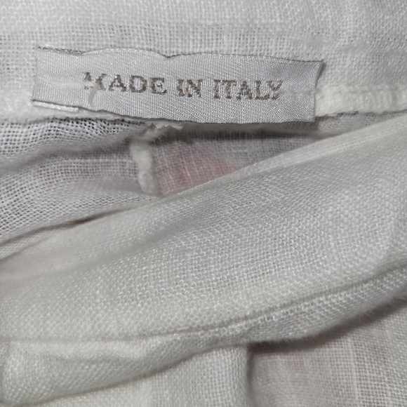 Women white 100% linen wide leg pant elastic waist made in italy M - Picture 5 of 5